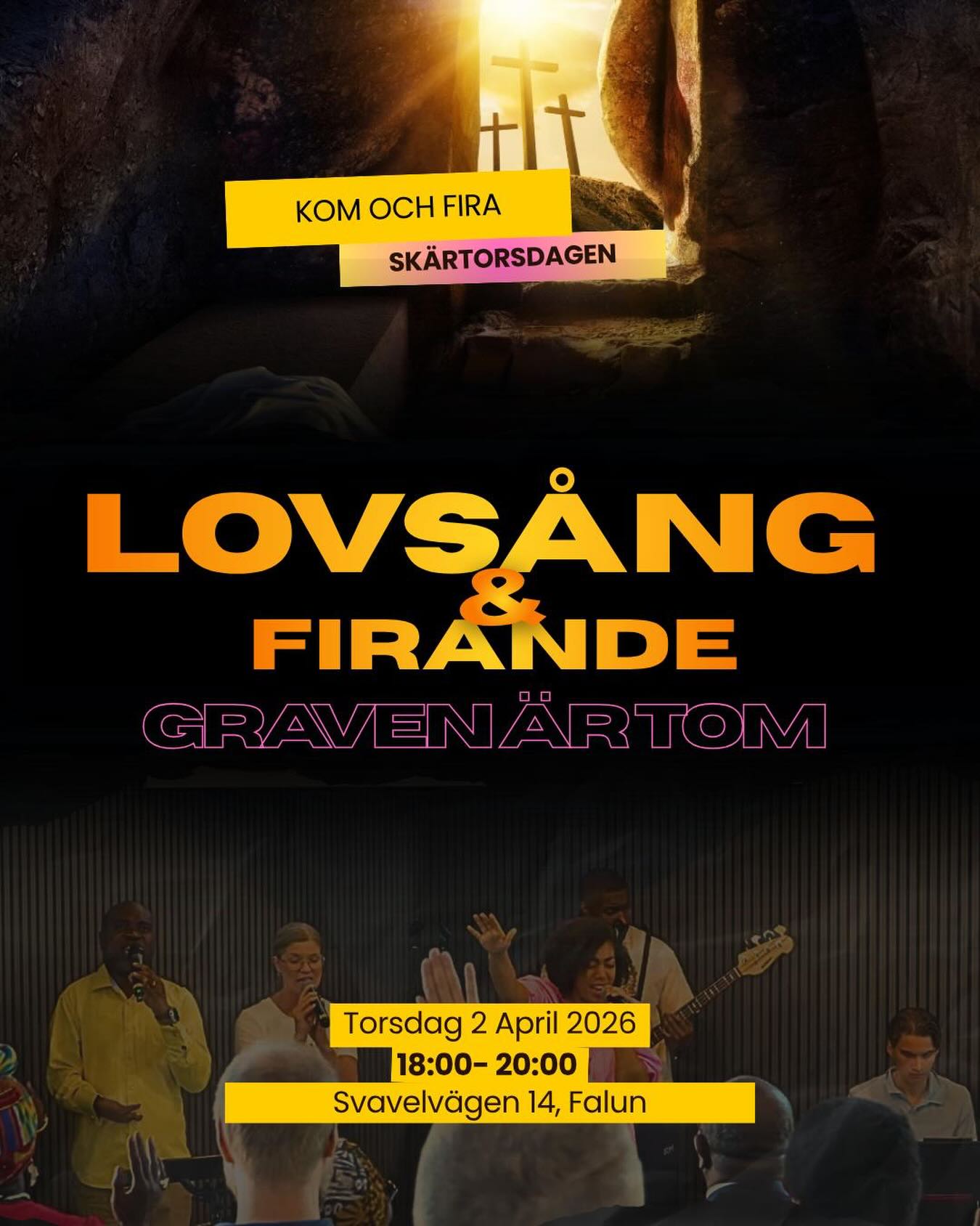 Kom och fira - graven är TOM! 🎉🙏
Lovsångskväll skärtorsdag 2/4 med start kl. 18.00.
Gudstjänst söndagen 5/4 kl. 11.00.
Vi ses!